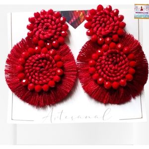 Beautiful handcrafted stud earrings. ( red, black, deep pink, soft pink)